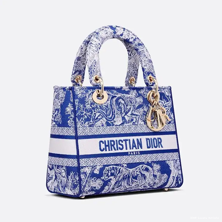 Cheap Toile Bag Bright Canvas Blue Medium D-lite Jouy de Motif Lady 0612 Luxury